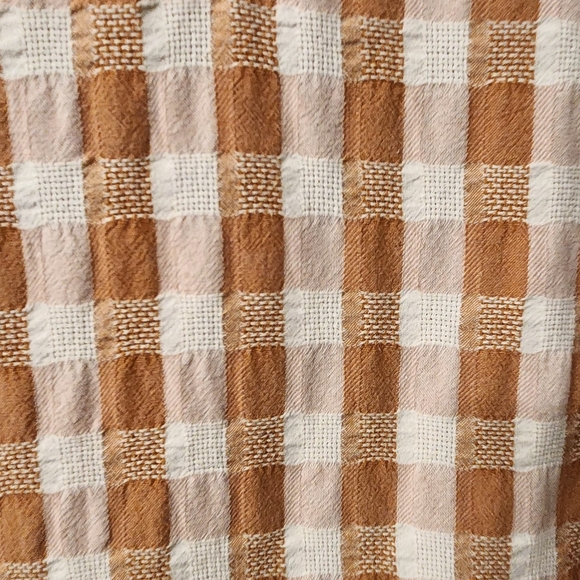 Plaid Ruffle Sleeve  Gingham Blouse - Cream and Orange Size XS - Picture 4 of 7